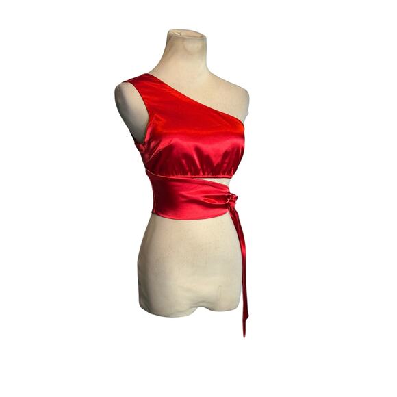 Shein Red Calvaya One Shoulder Tie Side Satin Top size XS - Picture 10 of 13